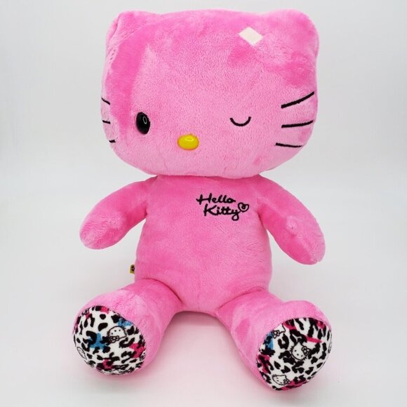 Hello Kitty Build a Bear Sanrio Pink Leopard Print Paws Winking Plush NO BOW - Picture 1 of 3